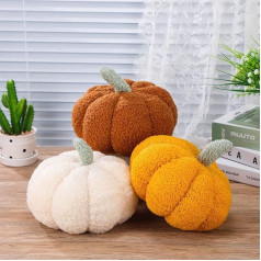 Pack of 3 Thanksgiving Pumpkin Cushions, 7.87 Inches, 3D Pumpkin Cushion, Pumpkin Sofa Cushion, Home Decoration for Thanksgiving, Car, Bedroom, Sofa, Couch, Living Room (White, Yellow, Brown)