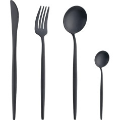 Buyer Star 16 Piece Cutlery Set Portuguese Classic Stainless Steel Cutlery Set with Knife Spoon Fork Service for 4 Family Kitchen Tableware Restaurant Tableware (Black)
