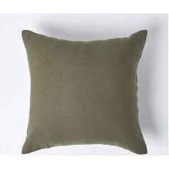 HOMESCAPES Linen Cushion Cover, Olive Green, 80 x 80 cm, Half Linen Cushion Cover Zip, 60% Linen and 40% Cotton