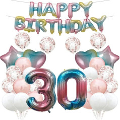 30th Birthday Balloon Decoration Rainbow 30 Balloons Happy 30th Birthday Party Supplies Number 30 Foil Mylar Balloons Latex Balloon for Girls Boys Women Men