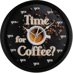 MIJOMA Wall Clock with Funny Design Dial, Round Quartz Clock with Analogue Time Display, Battery Operated, Diameter 29 cm (Time for Coffee)