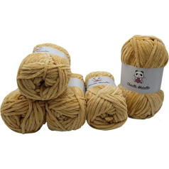 500 g Ilkadim Chenille Metallic Knitting Wool, Baby Wool with Glitter, 5 x 100 g Wool Super Bulky (Light Brown 820-39)