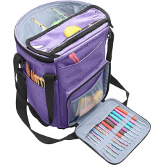 Teamoy Knitting Tote Bag, Yarn Storage, Crochet Bag, Organiser for Knitting Needles, Yarn, Unfinished Projects, Crochet Hooks and Other Accessories, Purple