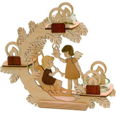 Drechslerei Kuhnert Tea Light Wreath, Candle Arch for 3 Tea Lights, Decoration Made of Precious Wood, Motif: Angel, Dimensions: Approx. 17 x 20 x 5.5 cm, Made in Germany