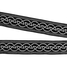 1A-Kurzwaren 35034-swsi Celtic Knot Wide Woven Ribbon Border 33 mm Colour: Black/Silver