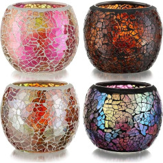 Romadedi Mosaic Candle Holder Tea Light Holder Glass - Set of 2 Tea Light Glasses Candle Jars for Votive Candles & Tea Lights Oriental Lantern for Birthday House Living Room Table Home Decoration