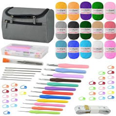 Crochet Kit Crochet Kits for Beginners Adults Kids Knitting Starter Tools Includes 15 x 25g Colorful Yarns 2mm - 8mm Metal Crochet Hooks Needles Knitting Accessories Tool Storage Case