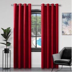 GC GAVENO CAVAILIA Faux Silk Eyelet Curtains for Living Room 100% Polyester Fully Lined Dark Red 66
