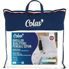 COLAS NORMAND Qualitygel Percale Cushion 100% Cotton Soft 60x60cm Cervical Support Memory Sensation Hotel Quality Soft French Made White