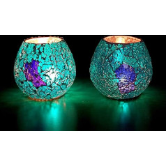 eSplanade Tealight Votive Candle Holder Votive Blue Glass (Set of 2)