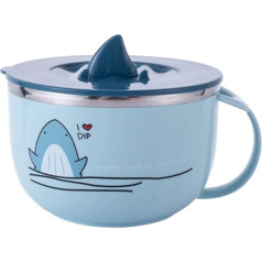 Cabilock 1000ml Instant Noodle Bowls Stainless Steel Cartoon Shark Cereal Bowls Salad Rice Container Bowl for Dessert Vegetable Fruit (Blue)