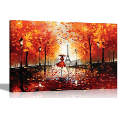 Artley Prints - Autumn Walk in Paris Orange Canvas Picture | Framed Pictures for Living Room Bedroom | Modern Prints Artwork 60 x 40 cm (24 x 16
