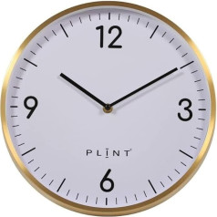 Plint Large Round Wall Clock, Big Readable Numbers, Non-Ticking Silent Decorative Clocks, Modern Look Perfect for Living Room, Kitchen, Office, School, Stylish Brass Frame