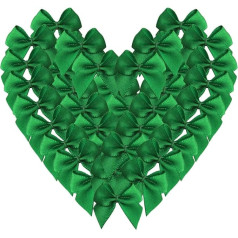 Micomon 50 Pieces Mini Satin Bows for Crafts Small Green Bows Christmas Decoration Embellishment Scrapbooking (3/8 inch, Green)