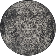 Safavieh Evoke Collection 1.8 m Round Rug, Black and Grey Oriental Design, Lint Free and Easy Care, Ideal for High Traffic Areas in Living Room, Bedroom (EVK256R)