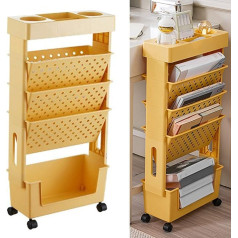 Heepdd HEEPDDgqb0786h4d-14 Movable Bookcase, More Layer Iges Rotatable Removable, Practical Plastic Rolling Organisation Shelf with Large Capacity Movable Bookshelf, Orange