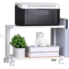 Uomio Printer Table with Wheels 2 Levels Printer Stand Printer Trolley Wood with Storage Bag Small Side Table Shelf for Printer Fax Copier Scanner - White