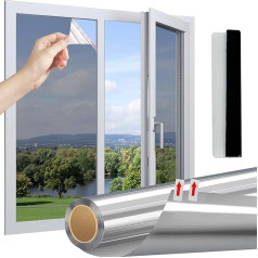 Linarun Mirror Film, Self-Adhesive Window Sun Protection Film, Privacy Screen, Heat Insulation, Roof Window Indoor or Outdoor, UV Protection for Office and Home, Silver (75 x 200 cm)