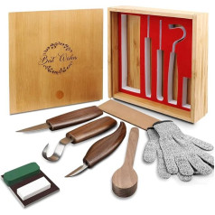 Jane Choi Wood Carving Tool Set, 11 in 1 Wood Carving Tool Set for Beginners Including Carving Hook, Carving Knife, Carving Knife, Gloves, Carving Knife Sharpener for Spoon, Bowl, Cup