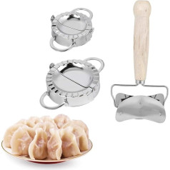 Zerodis Dumpling Maker Set Dumpling Machine Stainless Steel Wooden Roll Ravioli Dumpling Maker Wrapper Pierogie Pie Squeezing Pastry Pin Manual Dumpling Maker
