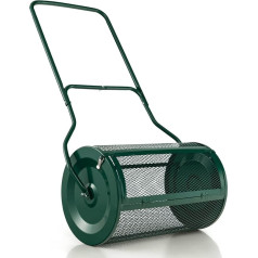 COSTWAY Compost Spreader 80 L, Peat Shaker with U-Handle, Fertiliser Shaker Lawn Garden, Garden Shaker for Fertiliser & Seedlings, Metal Composter, Seed Shaker with Mesh Basket, Hand Shaker (Green)