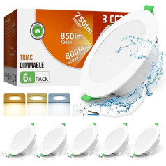 ALUSSO LED Recessed Spotlights, 230 V, Dimmable LED Spotlights, 8 W, 850 lm, Flat Ceiling Spotlights, 3CCT, 3000 K, Warm White, 4000 K, Neutral White, 6500 K, Cool White, IP44 Recessed Lights for