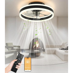 Nalezuns LED Ceiling Fan with Lighting, 50 cm Fan Ceiling Light, 3 Colour Temperatures and 6 Speeds Ceiling Fan with Lamp, Lamp for Living Room, Bedroom, Dining Room, Kitchen