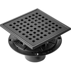 VEVOR Linear Shower Drain Square Pattern 6 Inch Brushed 304 Stainless Steel Rectangular Shower Drain Slim Linear Drain with Hair Strainer Matte Black