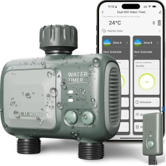 Johgee Irrigation Computer WLAN 2 Outputs 2.4 GHz, Intelligent Automatic Irrigation System with Smart App, Voice Control & USB Gateway, Rain Delay Weather Forecast for Garden