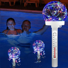 USMEI Pool Thermometer Floating Wireless with LED Coloured Light, Pool Solar Thermometer Outdoor, Pool Thermometer for Pond, Whirlpool Pool Night, Easy to Read at Night, 28.5 x 9.5 x 9.5 cm