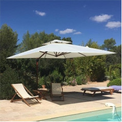 PURPLE LEAF Aluminium Wood Look Cantilever Parasol Rectangular 270 x 365 cm Rectangular Parasol Large 360° Rotatable Garden Umbrella with Crank Double Roof, Cream