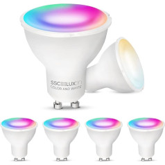 SSC-LUXon Pack of 6 GU10 Smart Home Spotlight LED RGBW Compatible with Alexa & Google - App & Voice Control Dimmable RGB & White Tones WLAN Lamp