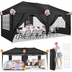 COBIZI Gazebo 3 x 6 Waterproof Folding Gazebo with 6 Side Panels Outdoor Folding Gazebo Stable UV Protection 50+ Pop Up Garden Gazebo Party Tent for Outdoor, Garden, Party, Wedding, Market (3 x 6 m