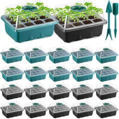 Ziliny 40 Pieces 480 Cell Seed Starter Tray with Dome Seed Starter Kit Humidity Adjustable Germination Kit with Seedling Starter for Garden Vegetable Seeds Start, Green and Black, 19.1 x 15 x