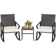 COSTWAY 3-Piece Garden Furniture Set Made of PE Rattan, 2 Rocking Chairs with Coffee Table and Seat Cushion, Patio Furniture, Balcony Furniture for Garden, Patio, Balcony