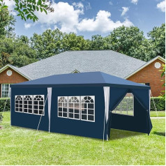 Gimisgu Gazebo, Waterproof Garden Gazebo, 3 x 6 m, UV Protection with 6 Side Panels and Windows, High-quality Party Tent, Garden Tent, Blue, for a Garden Party, Family get-together