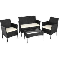 BAKAJI Polyrattan Complete Set Armchair and Garden Table Complete Lounge Sofa, Table, Rattan, Garden Furniture, Black, Standard