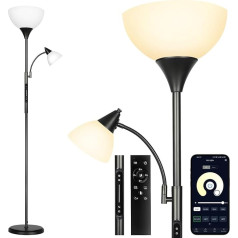 OUTON Floor Lamp with Reading Lamp, LED Dimmable Uplighter, Floor Lamp with Remote Control, Touch and App Control, 4 Colour Temperatures, 1H Timer, Memory Function, 2 x 9 W Bulbs, for Office Bedroom