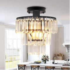 JHLBYL Modern Crystal Ceiling Light, 1-Bulb Black Metal Crystal Chandelier, Industrial Crystal Ceiling Light with E27 Base for Kitchen, Bathroom, Porch