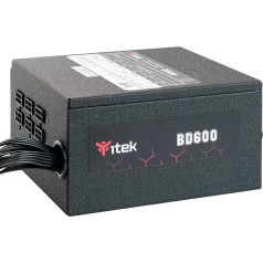 iTek Power Supply for PC BD600 600 Watt, HDB Hydraulic Dynamic Bearing 12 mm Active PFC Protection, DC to DC Switching Converter, Efficiency Certification 80 Plus Bronze