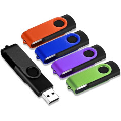 USB Stick 4GB Pack of 5, JBOS Flash Memory Stick 4GB 5 Pack USB 2.0 Rotate Metal Fast Speed USB Flash Drive, USB Flash Drive, Multicoloured