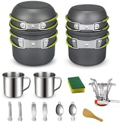 DUOJIN Camping Cookware Set 2-3 People Outdoor Tableware Set Aluminium Cookware Kit Portable Cooking Equipment Mini Camping Pot Pan Set Outdoor Cooking Set for Camping Hiking Picnic