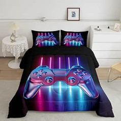 Loussiesd Games Bedding Set Teens Boys Neon Gaming Duvet Kids Single Size Gamer Home Decor Comforter Video Game Controller Quilted Duvet Set 2 Piece 1 Comforter with 1 Pillowcase Soft Warm