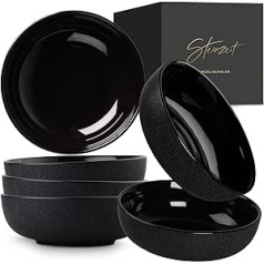 Steinzeit Design Bowl (6 x 750 ml, Black) - Soup Bowls Extra Large - Soup Bowl Dishwasher Safe - Bowl - Cereal Bowl - Ceramic Salad Bowl - Large Cereal Bowl