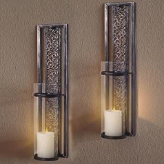 SUJUN Wall Sconce Candle Holder - Metal Wall Decoration for Living Room, Bathroom, Dining Room Decoration, Set of 2 Candle Holders
