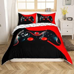 Loussiesd Game Bedding Set for Boys and Kids, Video Game Controller, Room Decor, Kids Bedding for Teens and Girls, Duvet Cover Set with 1 Pillowcase, Black/Red