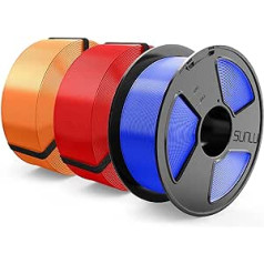 Sunlu PLA+ Filament MasterSpool, PLA Plus 3D Printer Filament with Reusable Spool, 3 kg 3D Printing PLA+ 1.75 mm Filament, Neatly Wound, Dimensional Accuracy +/- 0.02 mm, Blue, Red, Orange