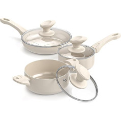 Qupoilke Non-Stick Ceramic Coated 6 Piece Cookware Set, PFOA/PFOS Free, Heat Resistant, Kitchen Cooking Set, Induction Pots and Pans with Casserole/Saucepan/Frying Pan