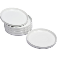 WishDeco Dessert Plates, Set of 6, White Cake Plates, Diameter 18 cm, Porcelain Dinner Plates, Breakfast Plates White with Raised Rim, Small Serving Plates for Salad, Pasta, Bread, Appetizers