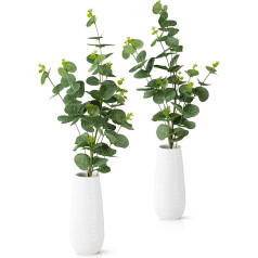 PASCH® Set of 2 Artificial Eucalyptus in White Ceramic Vases (45 cm): Realistic Artificial Branches Decoration | Decorative Branches | Artificial Flowers in Pot | Artificial Flowers in Pot: Eucalyptus